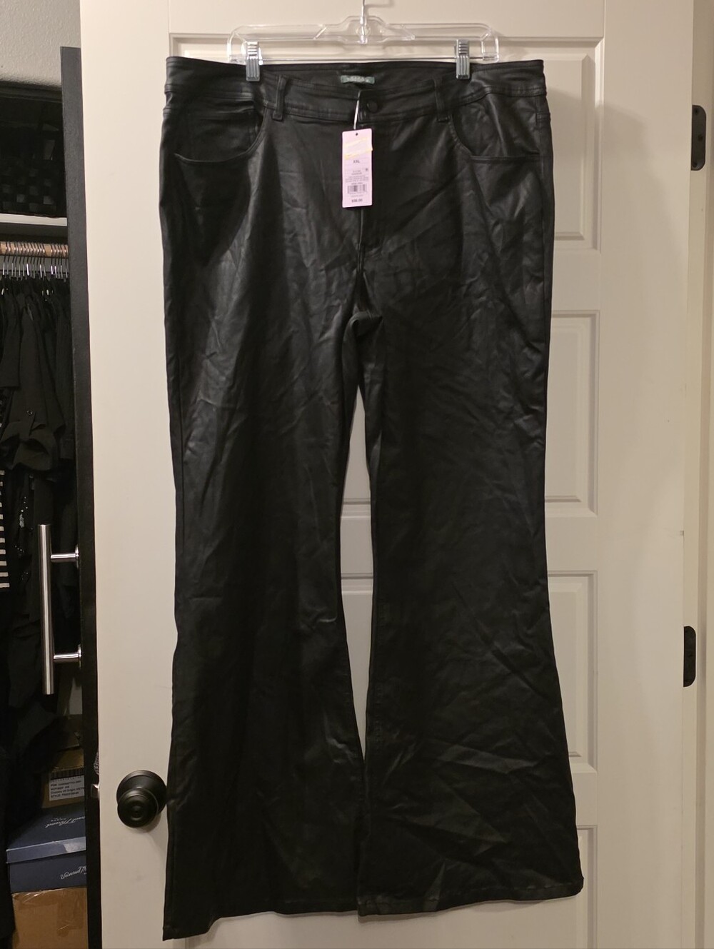Womens Black Faux Leather Flared Pants Size XXL